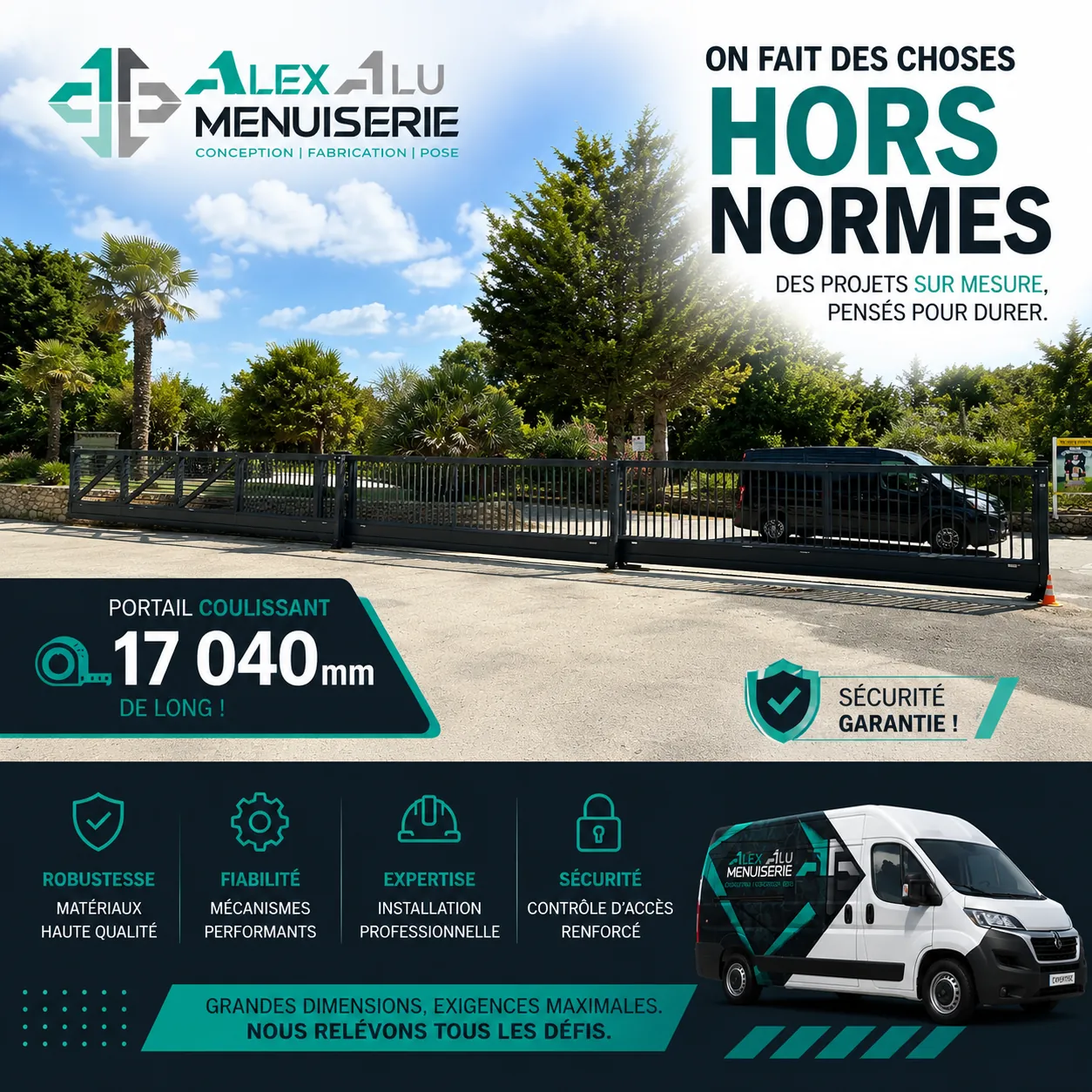 Portail coulissant aluminium hors normes 17 mètres de long - Alex Alu